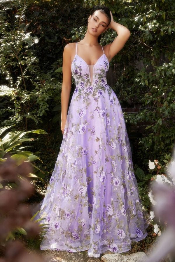 lisianthus printed organza gown: airy floral elegance, rhinestone glow - Image 3