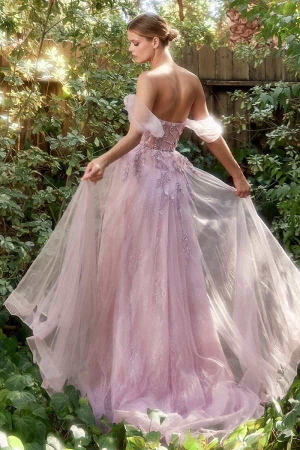 Off the Shoulder Lace Gown with Bead‑Embellished A‑Line Skirt - Image 3