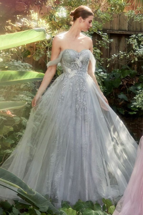Off the Shoulder Lace Gown with Bead‑Embellished A‑Line Skirt - Image 2
