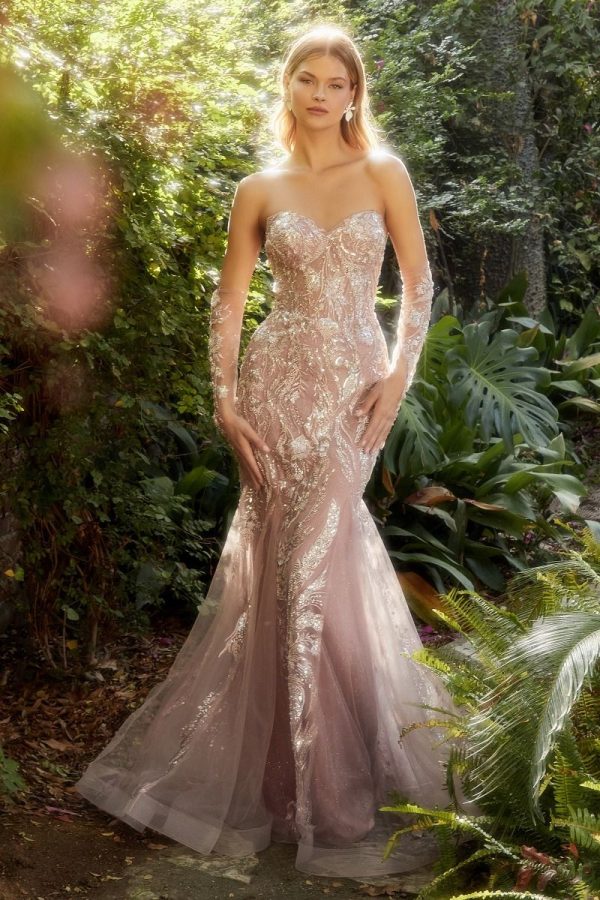 Rose Tinted Glass Beads: Iridescent Mermaid Gown for Events - Image 3