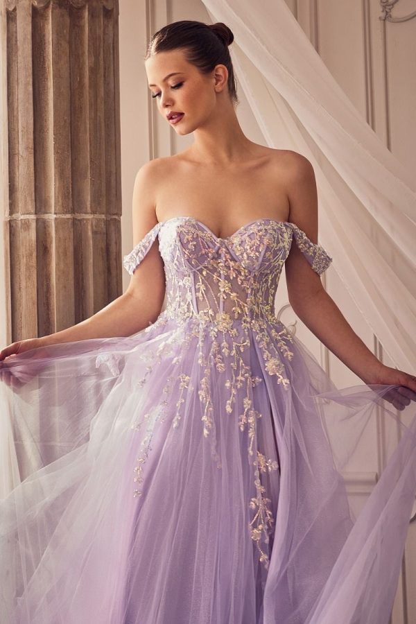 A-line dress: Off‑Shoulder Tulle & Sequined Sparkle - Image 3