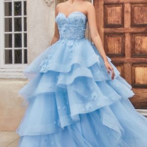 Peony Petal Ball Gown – Asymmetric Tulle & Floral Appliques