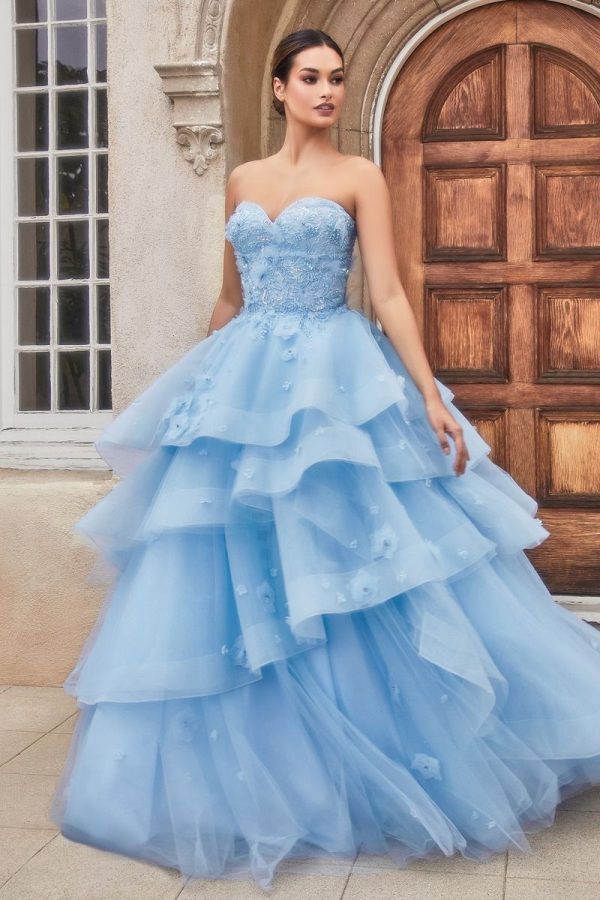 Peony Petal Ball Gown – Asymmetric Tulle & Floral Appliques