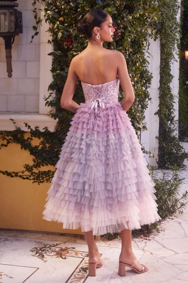 Strapless Tea Length Gown – Beaded Bodice & Ombre Tulle - Image 2