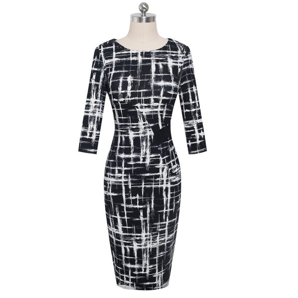 Printed Patchwork Dresses – Bodycon Knee-Length Office & Party - Image 4