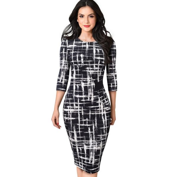Printed Patchwork Dresses – Bodycon Knee-Length Office & Party - Image 3