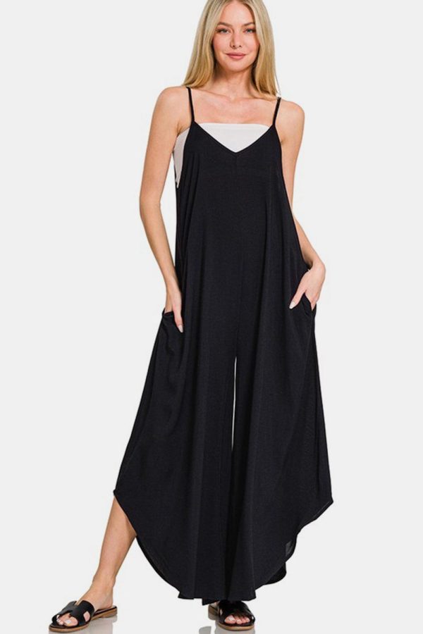 Zenana Spaghetti Strap Wide Leg Overalls with Pockets - Image 4