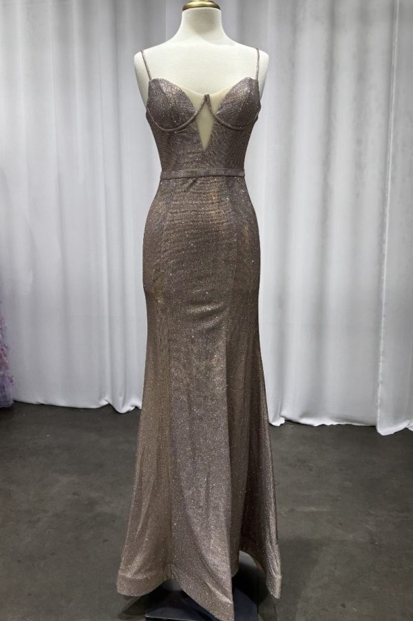 Glitter Fitted Copper Gown: Sparkling Mermaids for Prom