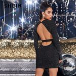 Low Back Glitter Mini Dress – Black Cut-Out, Slim Bodycon