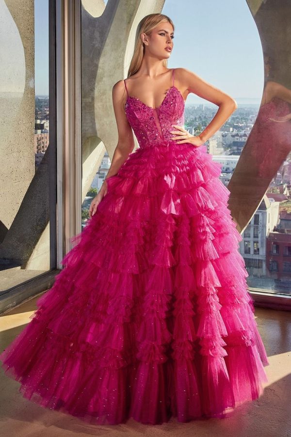 Layered Ruffle Ball Gown: Lace Bodice & Sparkling Skirt - Image 6