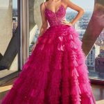 Layered Ruffle Ball Gown: Lace Bodice & Sparkling Skirt