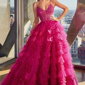 Layered Ruffle Ball Gown: Lace Bodice & Sparkling Skirt