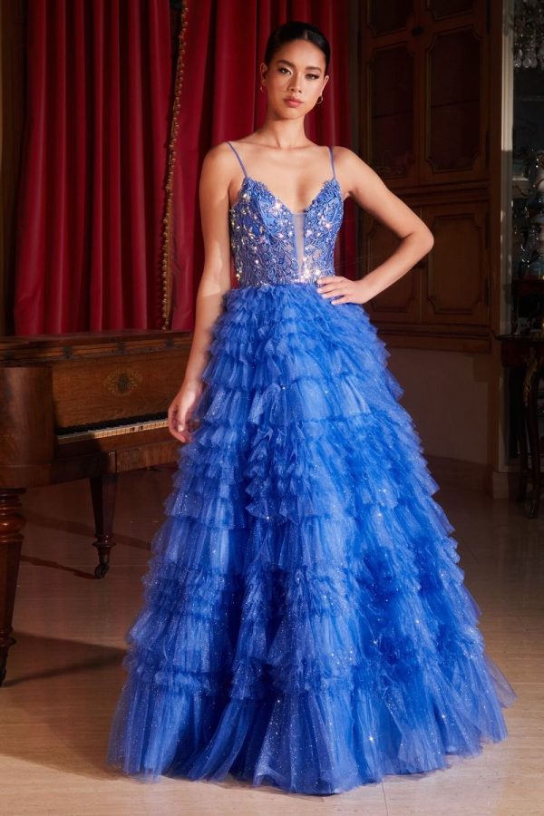 Layered Ruffle Ball Gown: Lace Bodice & Sparkling Skirt - Image 2