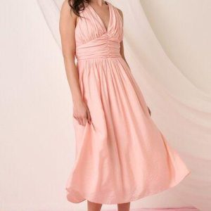 Mittoshop Ruched V-Neck Sleeveless Midi Dress
