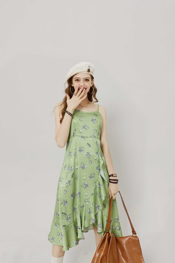 Cartoon Print High Waist Slip Dress – Boho Ruffle Satin A‑Line - Image 3