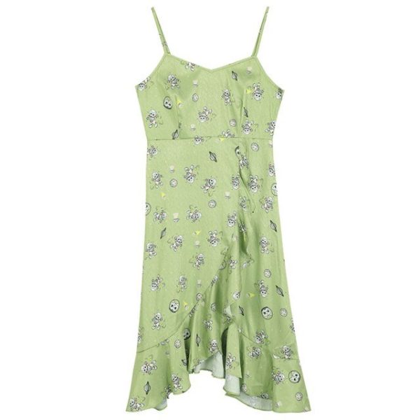 Cartoon Print High Waist Slip Dress – Boho Ruffle Satin A‑Line - Image 8