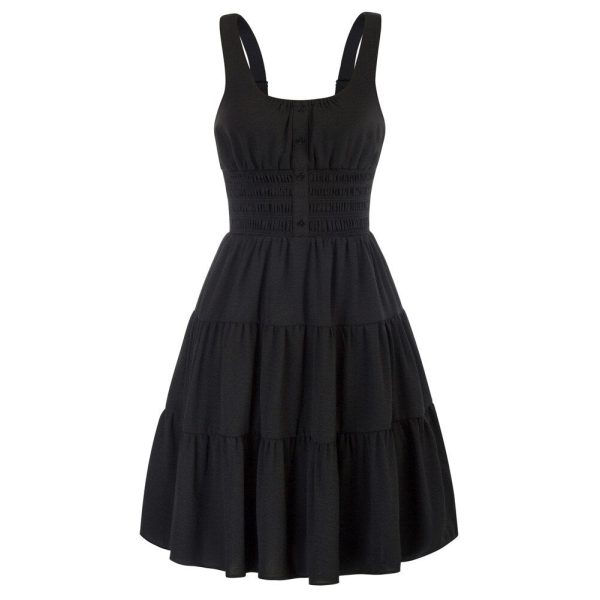 A-Line Dress: Short Spaghetti Strap Summer Pleated Style - Image 3