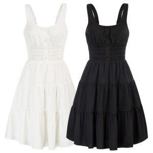 A-Line Dress: Short Spaghetti Strap Summer Pleated Style