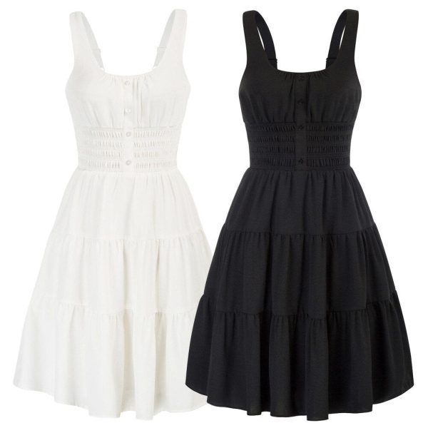A-Line Dress: Short Spaghetti Strap Summer Pleated Style