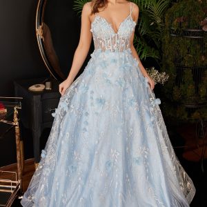 Floral Applique Ballroom Gown – Sequin Petals & Tulle Wonder