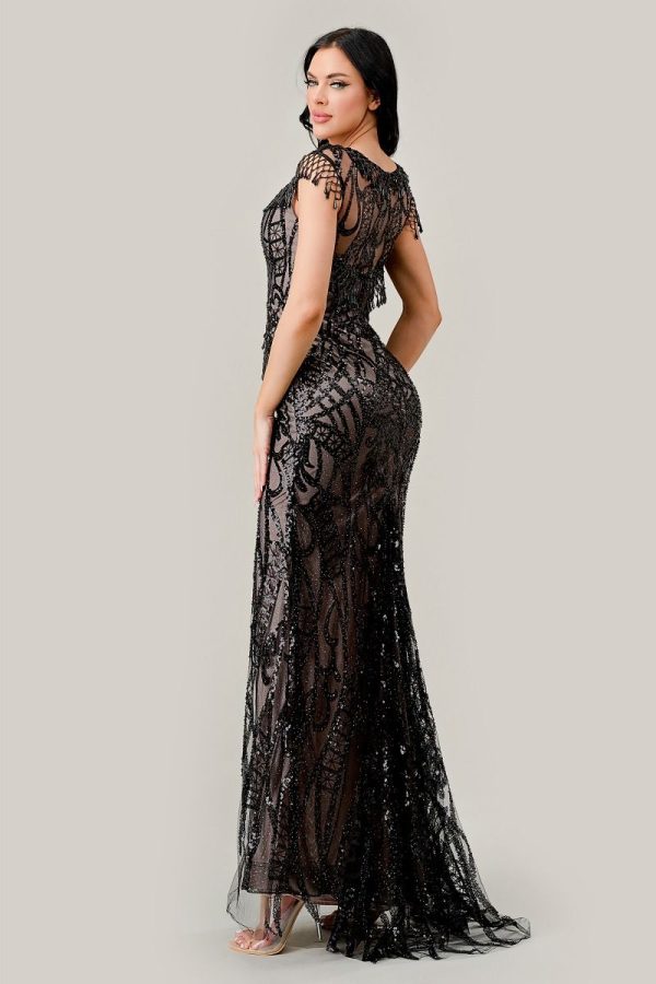 Black Sequin Dress – Tailored Fit, Fringe Sleeves - Image 3
