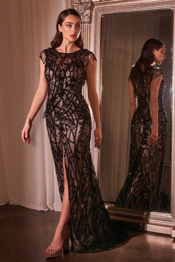 Black Sequin Dress – Tailored Fit, Fringe Sleeves
