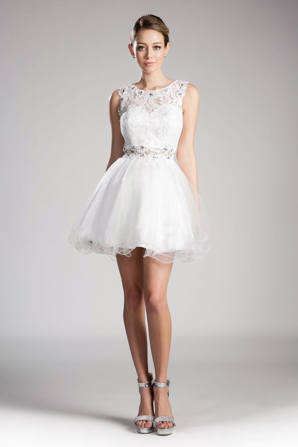 A‑line short dress with lace neckline & beaded layers - Image 2