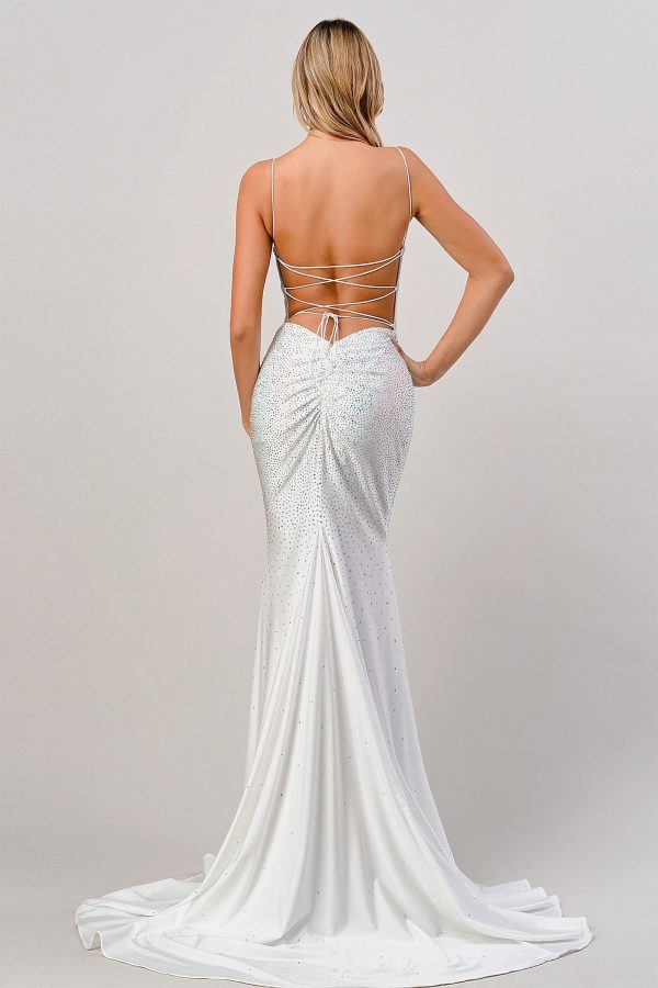 Stone Embellished Satin: Ombré Stone Gradient Prom Dress - Image 3