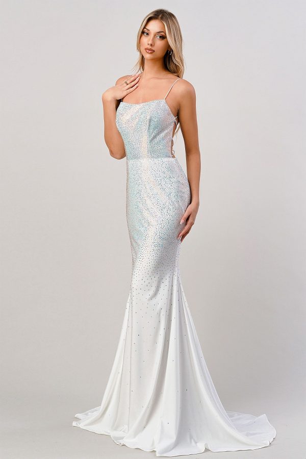 Stone Embellished Satin: Ombré Stone Gradient Prom Dress - Image 2
