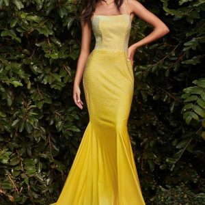 Stone Embellished Satin: Ombré Stone Gradient Prom Dress