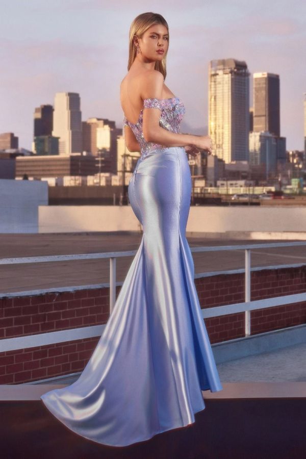 Off the Shoulder Sweetheart Beaded Floral Gown with Lace Back - Image 2