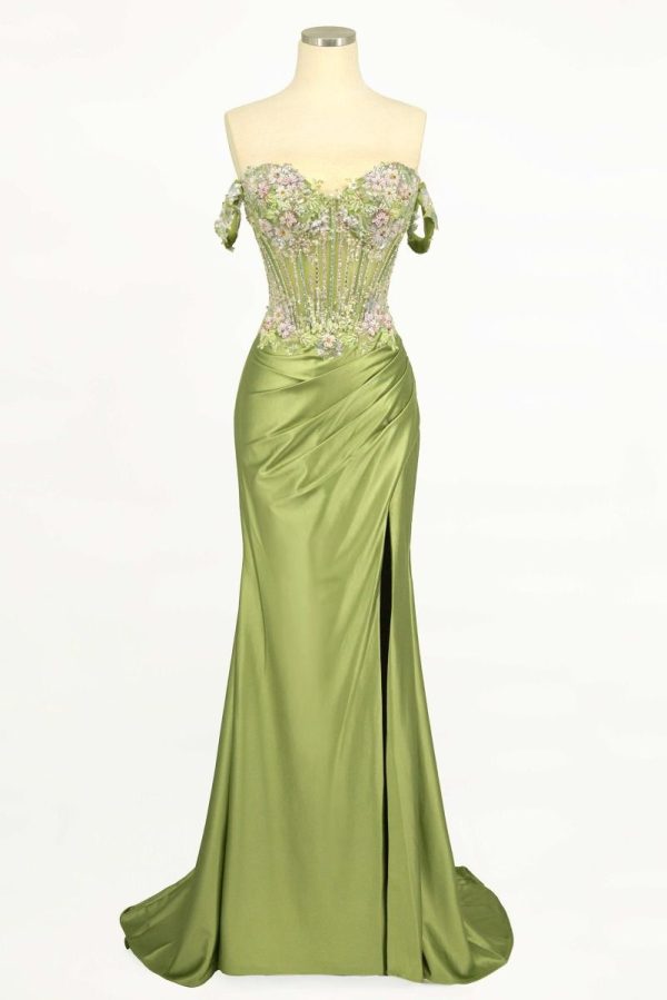 Off the Shoulder Sweetheart Beaded Floral Gown with Lace Back - Image 5