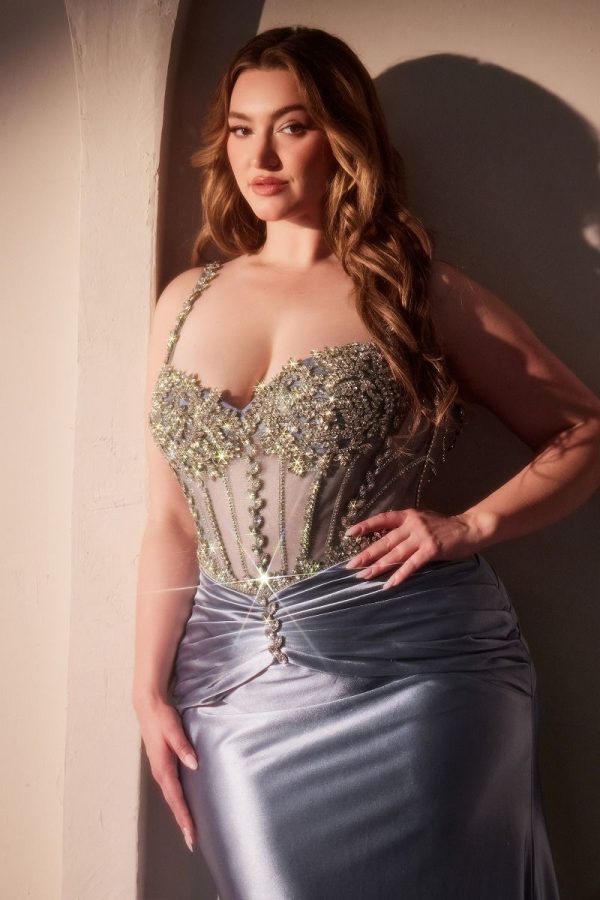 Crystal Embellished Dress – Sparkling Satin Gown for Events - Image 3