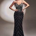 Silver Art Deco Print Gown: Stunning Silhouette & Shimmering Detail