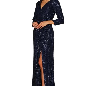 Sequin Beaded Formal Dress – 3/4 Sleeve Sparkle & Hand‑Beading