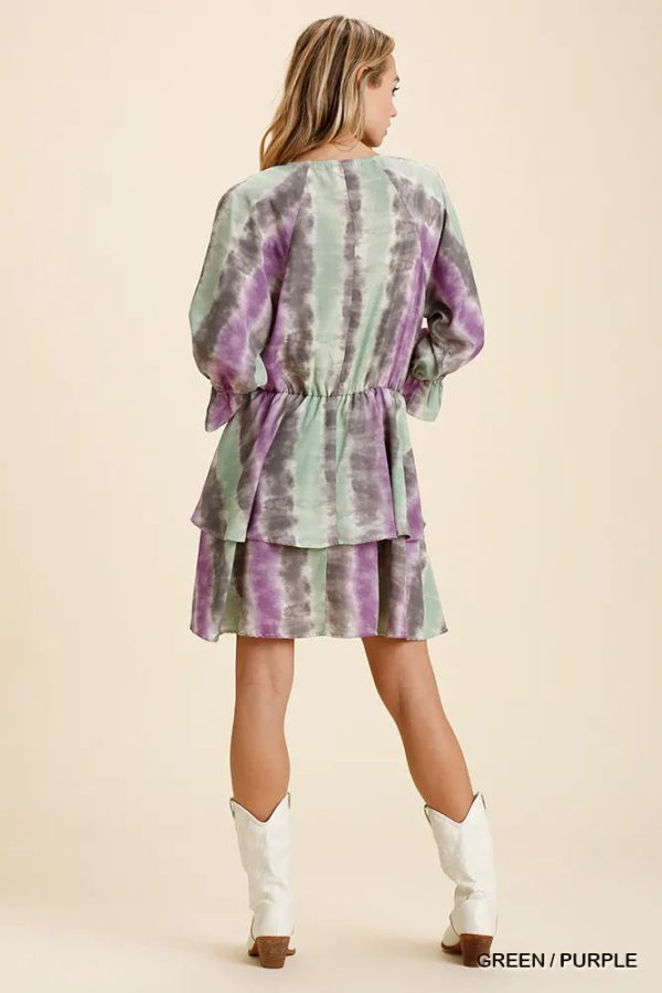 Umgee Tie Dye Ruffled Layered Dress with Elastic Waistband - Image 3