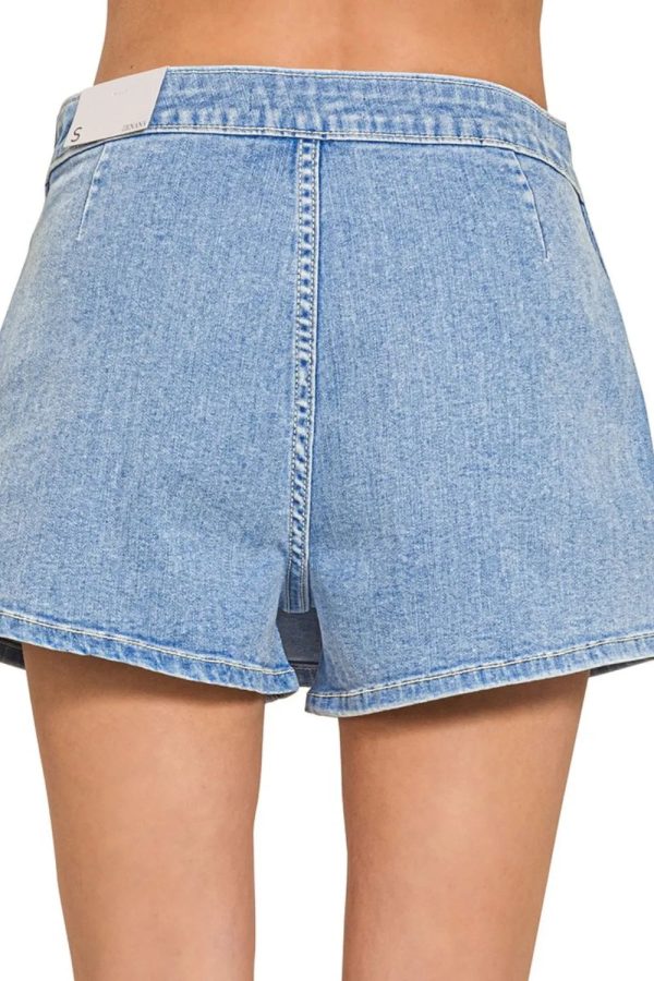 Zenana Wrap Front Skort Denim Shorts - Image 5