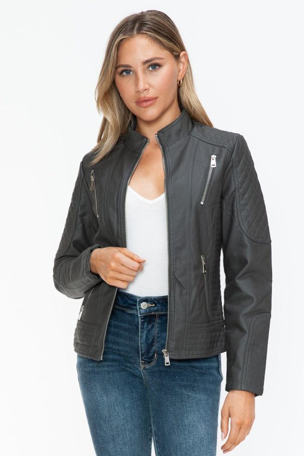 Salvia Ettore Faux Leather Zip Up Mock Neck Jacket - Image 6