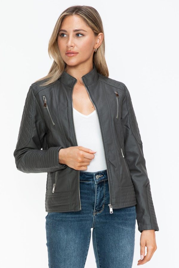 Salvia Ettore Faux Leather Zip Up Mock Neck Jacket - Image 4