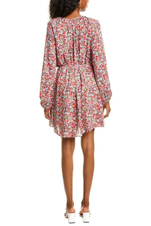 Long Sleeve Floral Crepe Dress – Tie Waist, Elastic Cuffs - Image 2