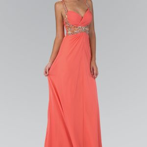 Jewel Embellished Chiffon Long Dress – Crystals, Empire