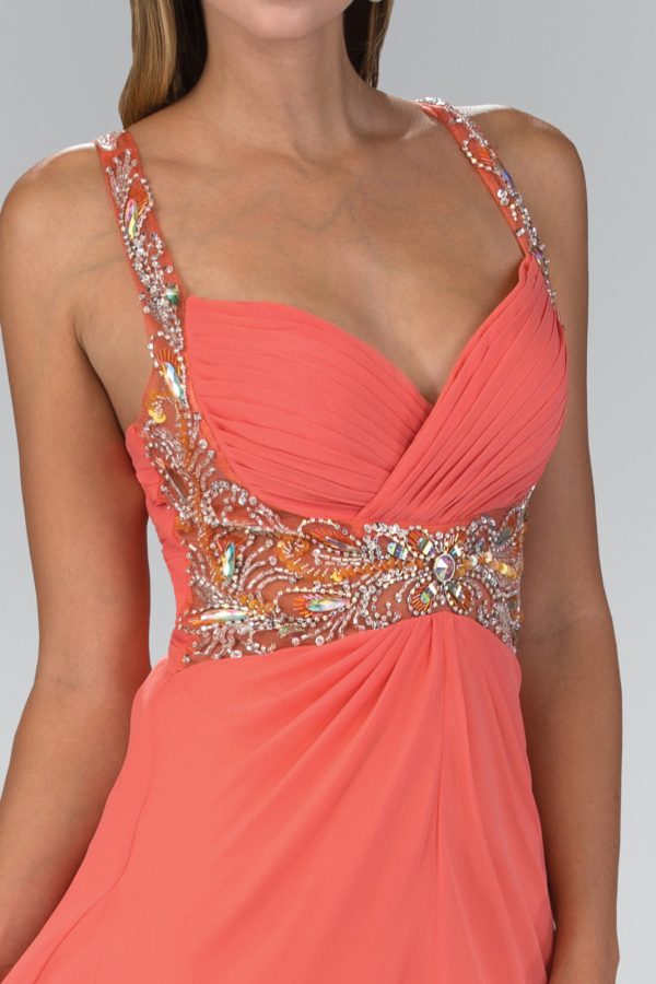 Jewel Embellished Chiffon Long Dress – Crystals, Empire - Image 3