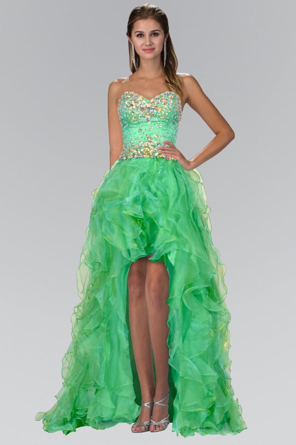 Organza high‑low dress: Strapless Sweetheart & Jewel Shine - Image 6