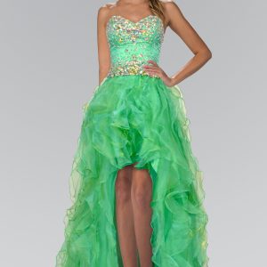 Organza high‑low dress: Strapless Sweetheart & Jewel Shine