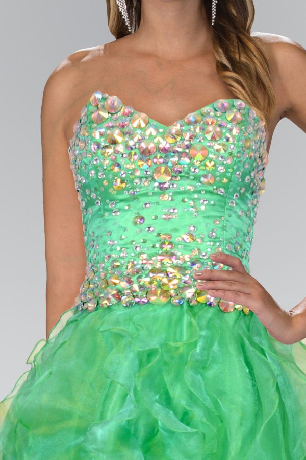 Organza high‑low dress: Strapless Sweetheart & Jewel Shine - Image 3