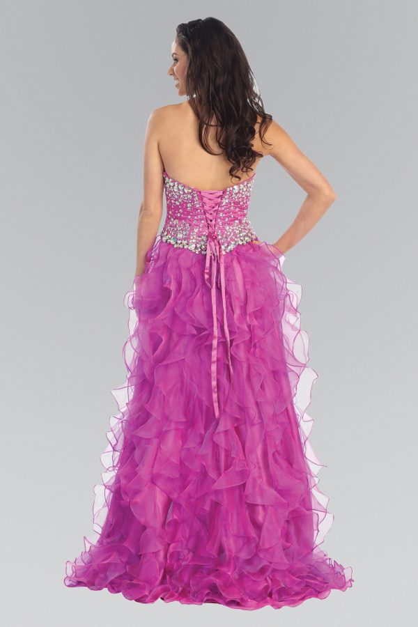 Organza high‑low dress: Strapless Sweetheart & Jewel Shine - Image 4