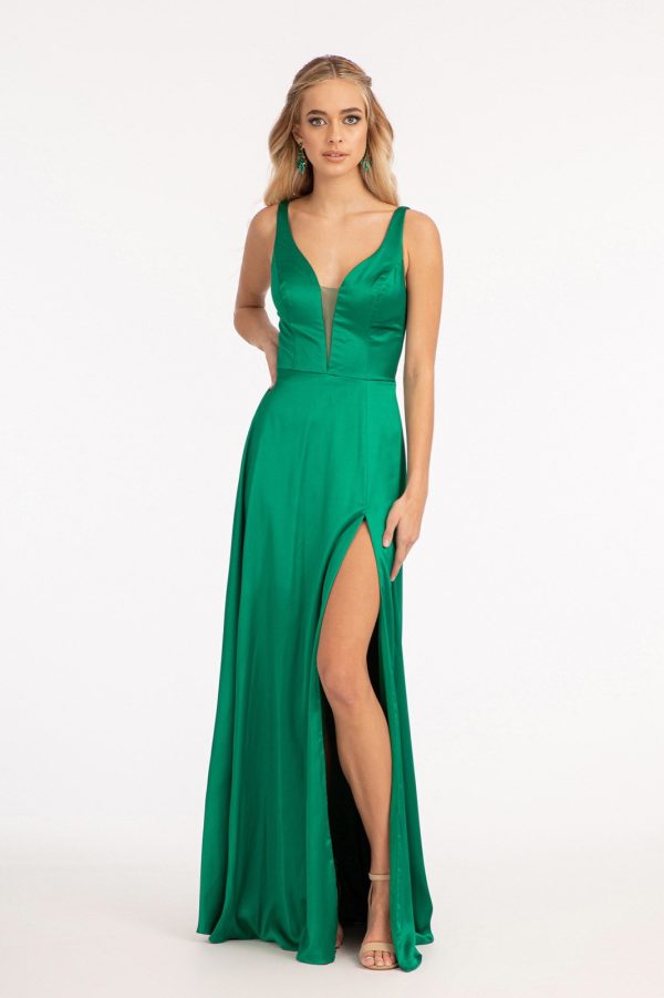Satin V‑Neck Sheer Side A‑Line Dress – Premium Luxury Long - Image 27
