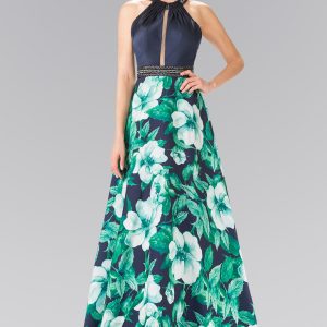 Halter Neckline Dress with Beaded Mikado A‑Line & Open Back