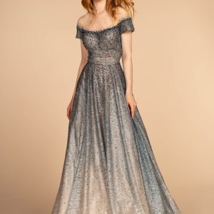 Sheer Bodice Beads: Ombre Lace Ball Gown with Sparkle