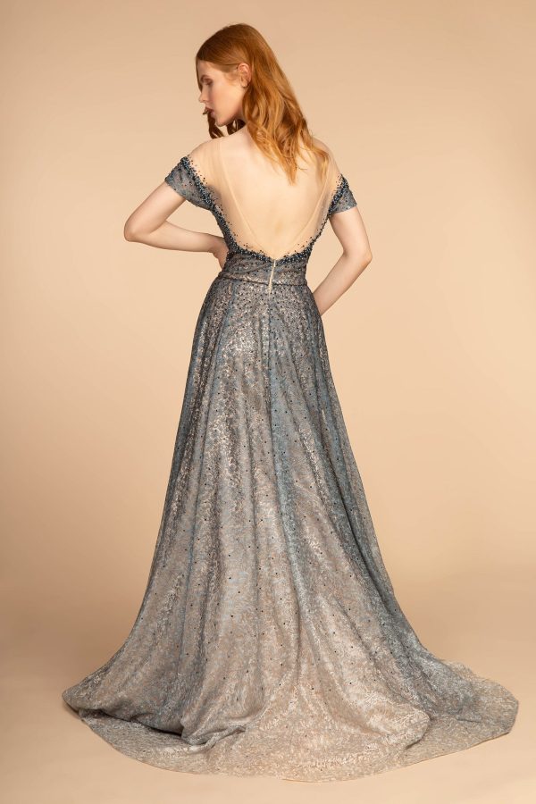 Sheer Bodice Beads: Ombre Lace Ball Gown with Sparkle - Image 2